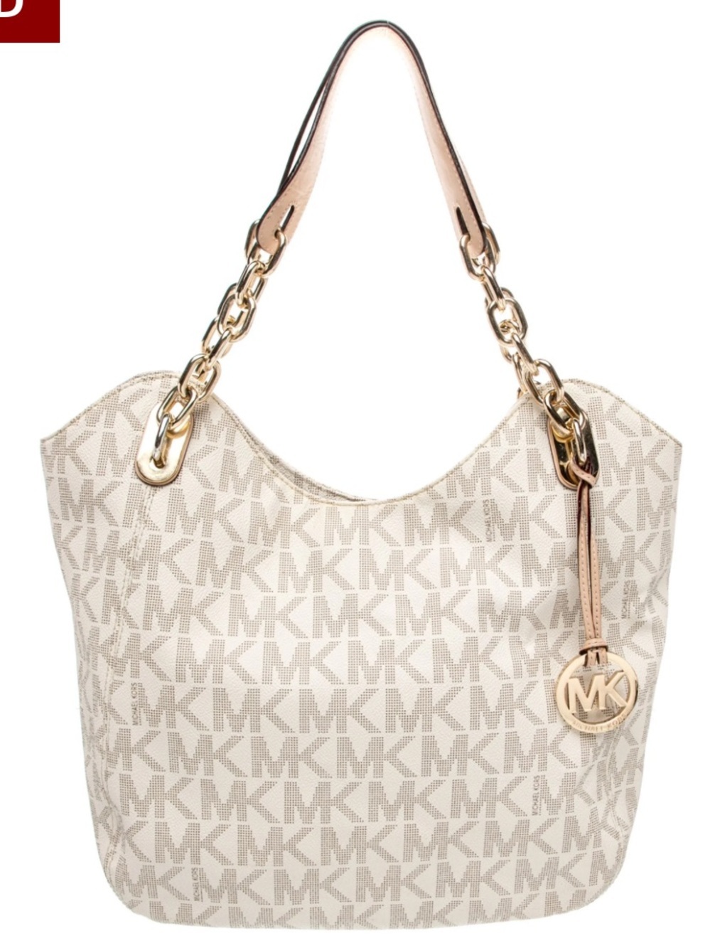 Michael Kors Cream Logo hobo Tote with Gold Chain Accent! Pristine !